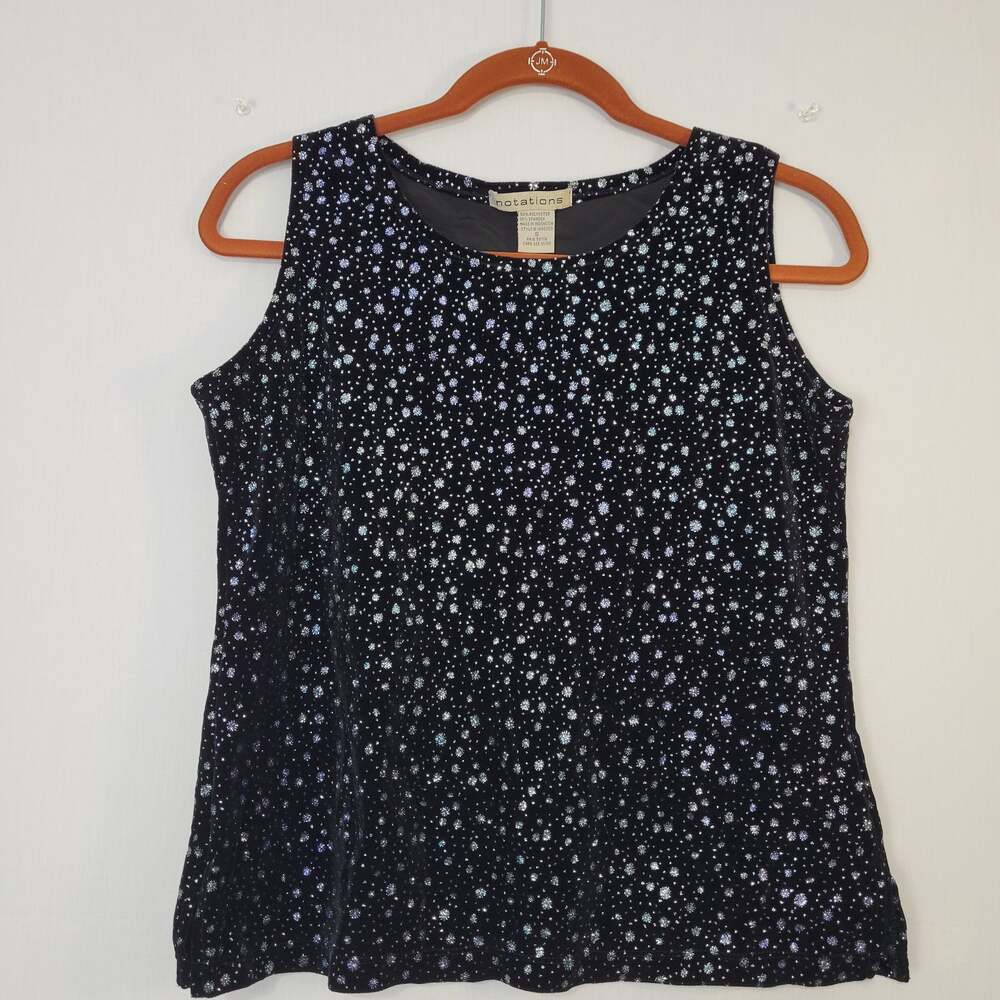 Vintage Sleeveless Velvet Glitter Top sz S Black Blue Shimmer 90s Y2K Whimsigoth
